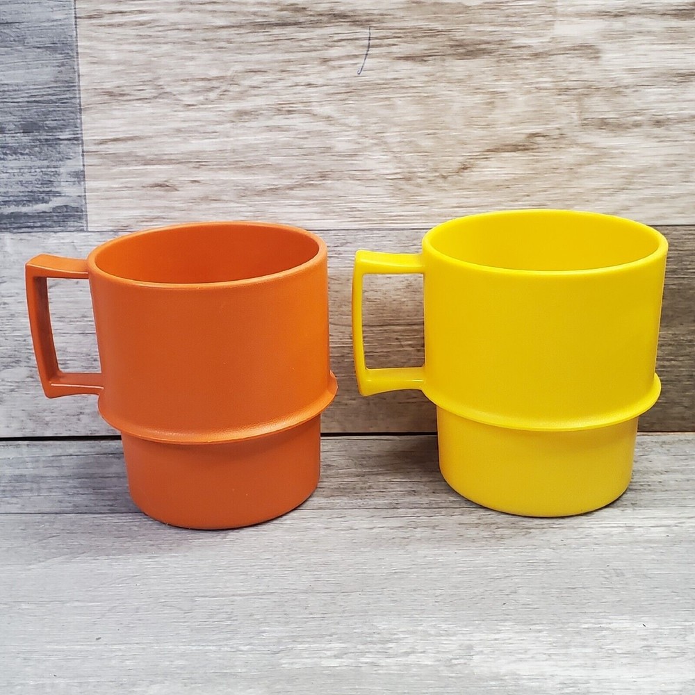 Vintage 1970s Tupperware Orange/yellow Stack Cup MUG Lot Of 2! EUC!